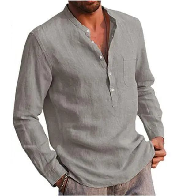 100% Cotton Linen Hot Sale Mens Long-Sleeved Shirts