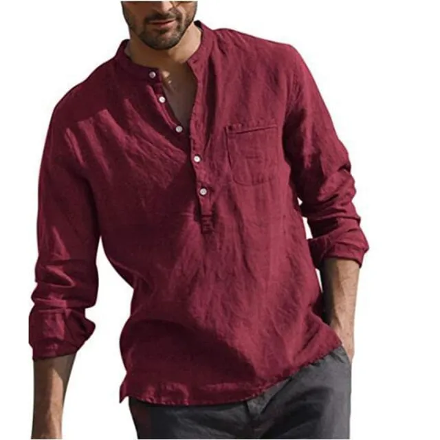 100% Cotton Linen Hot Sale Mens Long-Sleeved Shirts