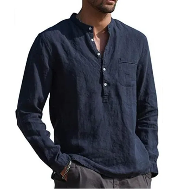 100% Cotton Linen Hot Sale Mens Long-Sleeved Shirts