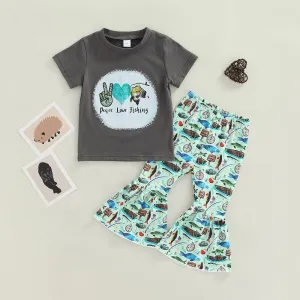 18M-6Y Toddler Girls Sets Animal Underwater World Print Flared Pants & T-Shirts