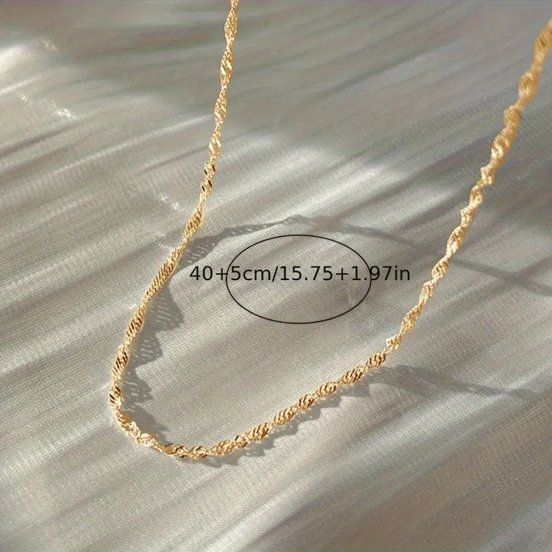 1pc Water Ripple Chain Necklace, Elegant & Simple Style Versatile Neck Chain Jewelry Daily Wear Accessories