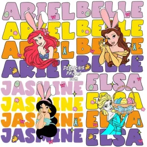 4 Cartoon Easter Day Princess Designs Bundle PNG