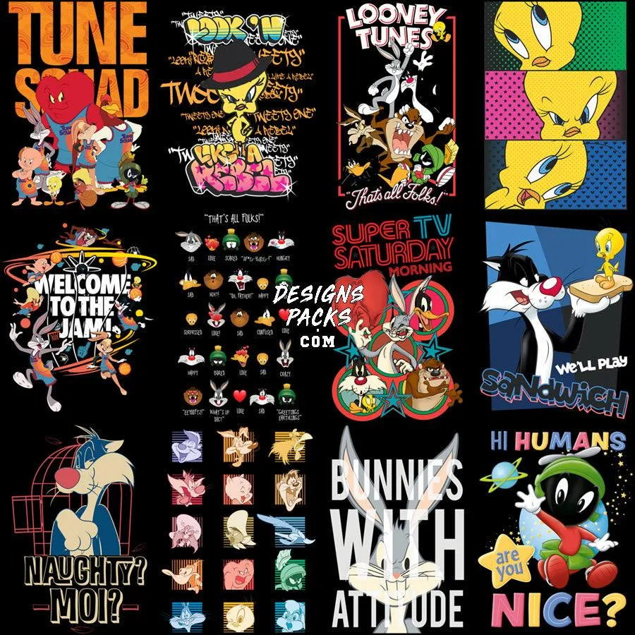 48 Cartoon Loony Designs Bundle PNG