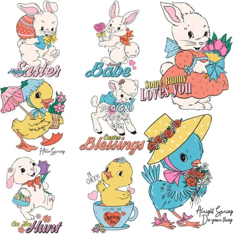 8 Cute Easter Day Animals Designs Bundle PNG