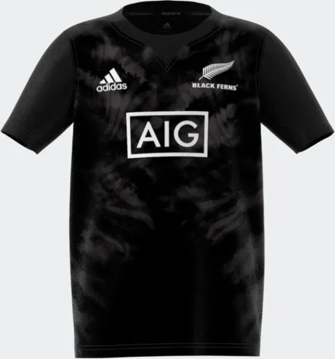 Adidas Kids Black Ferns Rugby Primeblue Supporters Home Jersey