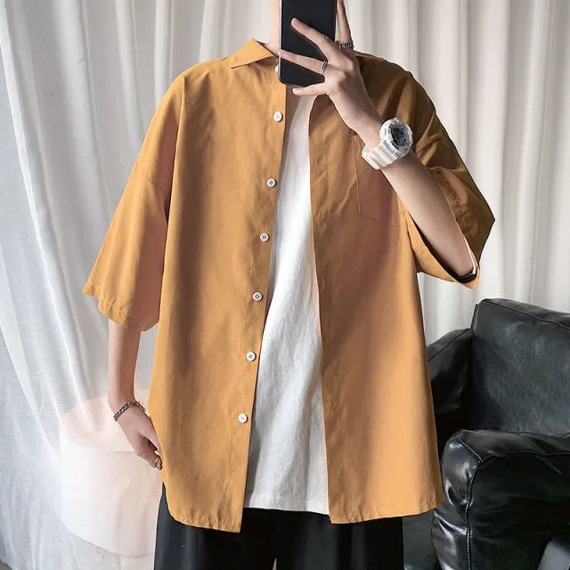 Aidase Men's Solid Color Shirts Fashion Woman Short Sleeve Shirt Casual Oversize Tops Male Clothing