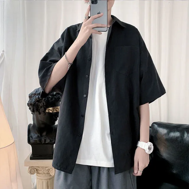 Aidase Men's Solid Color Shirts Fashion Woman Short Sleeve Shirt Casual Oversize Tops Male Clothing