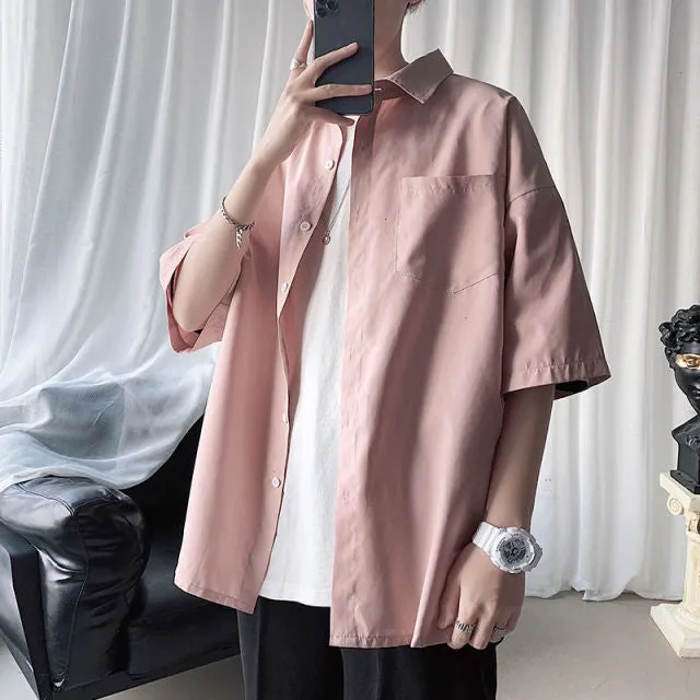 Aidase Men's Solid Color Shirts Fashion Woman Short Sleeve Shirt Casual Oversize Tops Male Clothing