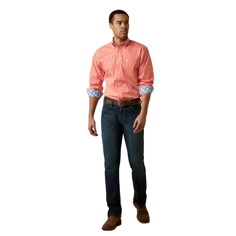 Ariat Men's Wrinkle Free Flame Coral Winston Fitted Shirt