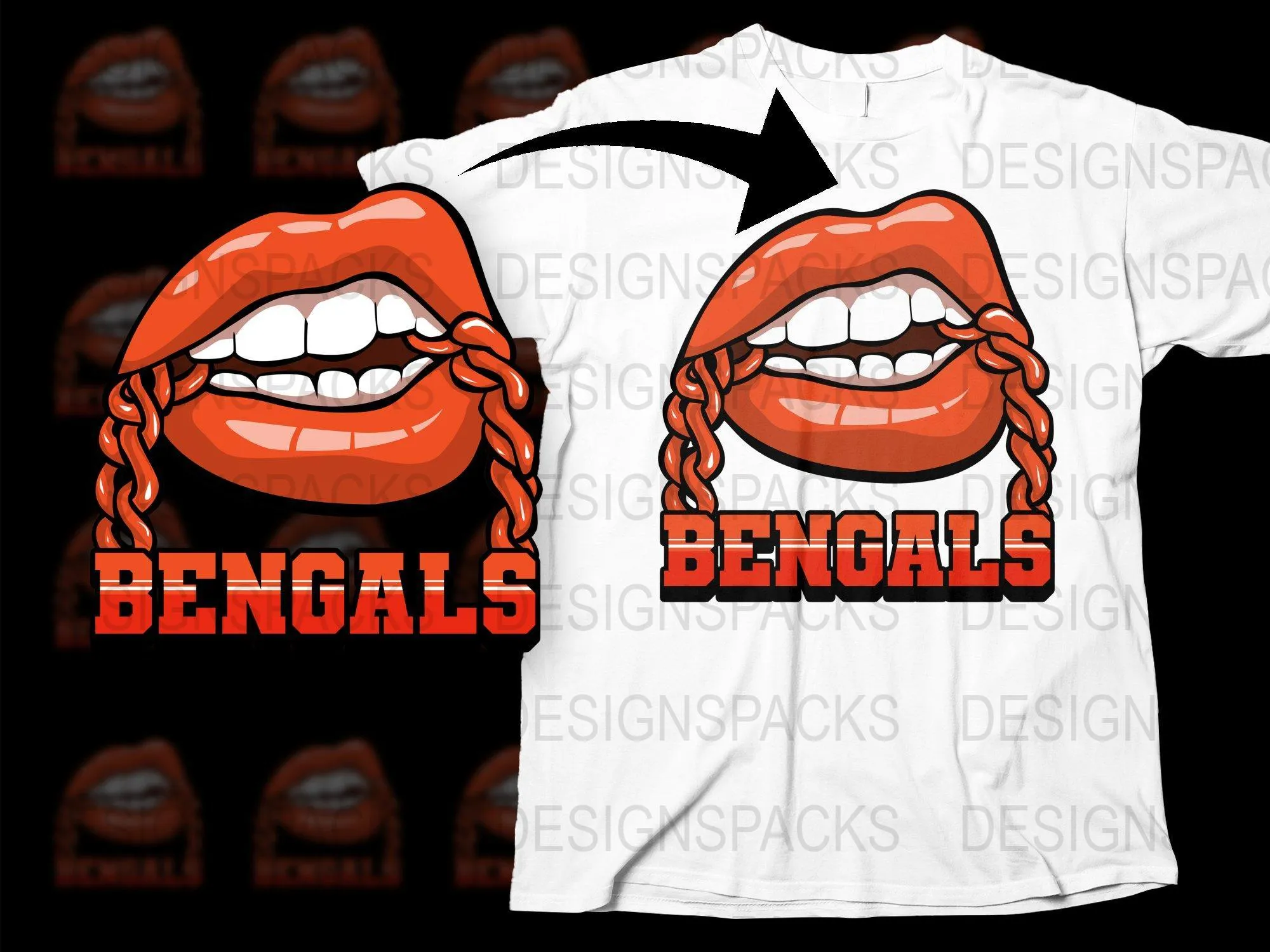 Bengals Zipper Lips Graphic Design Png Digital Download