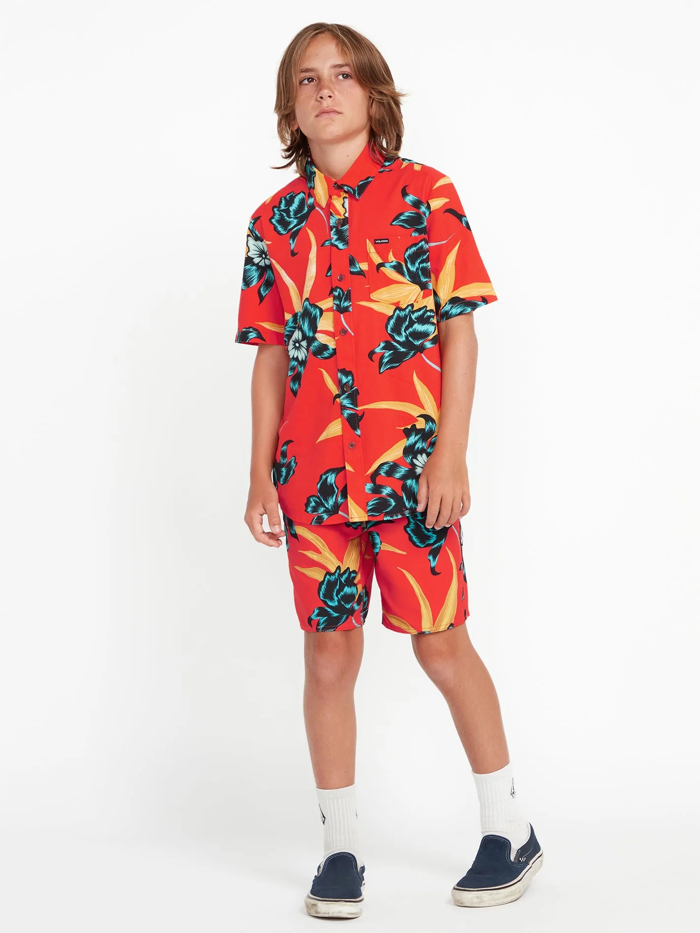 Big Boys Island Time Short Sleeve Shirt - Red Orange