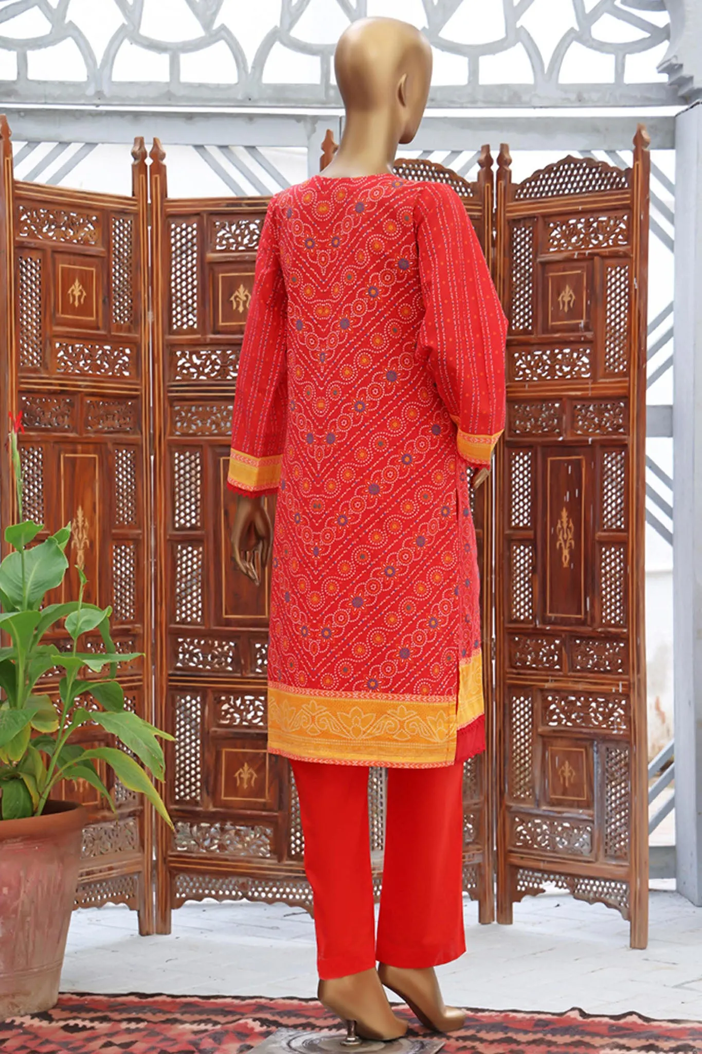 Bin Saeed Stitched Embroidered Lawn Shirts Collection'2022-L-025-Red