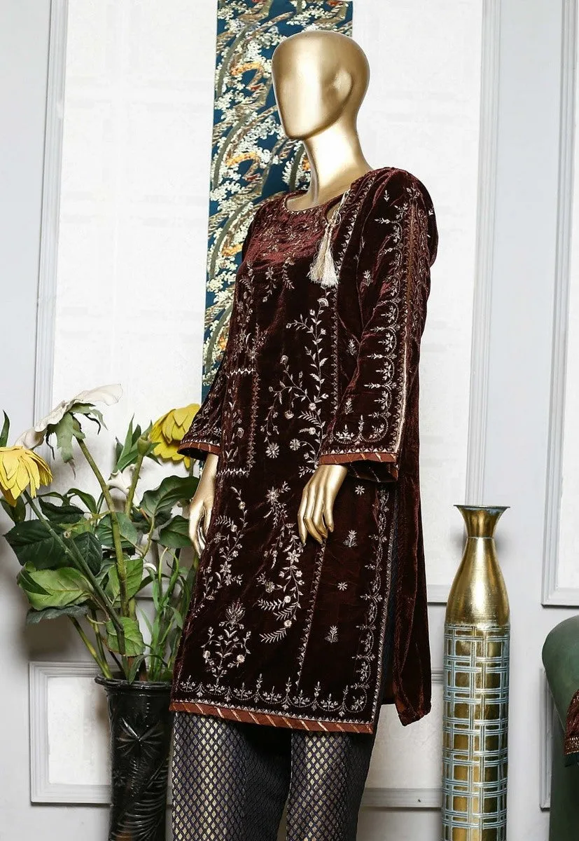 Bin Saeed Stitched Embroidered velvet Kurti Vol-04 Collection'2021-BFV-021-Brown