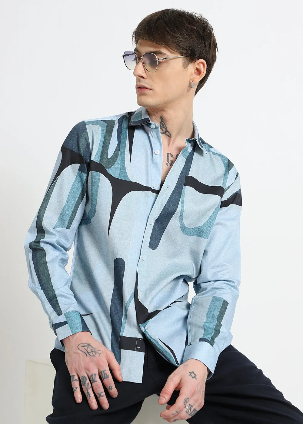 Blue Abstract Printed Shirt