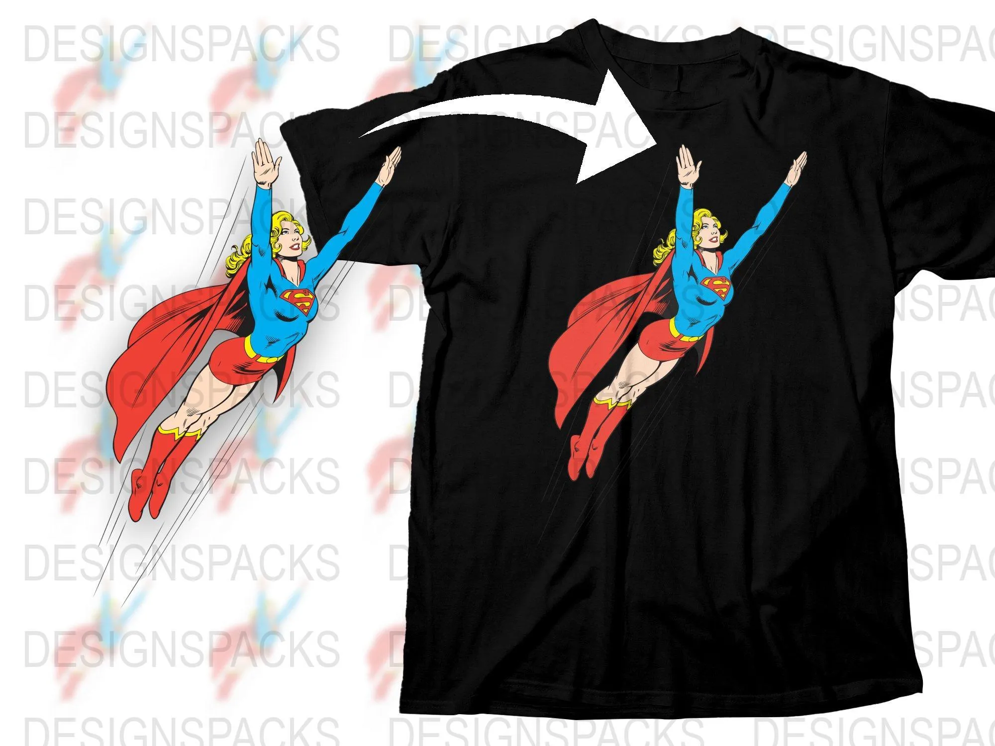 Bold and Colorful Supergirl Graphic Png Digital Download