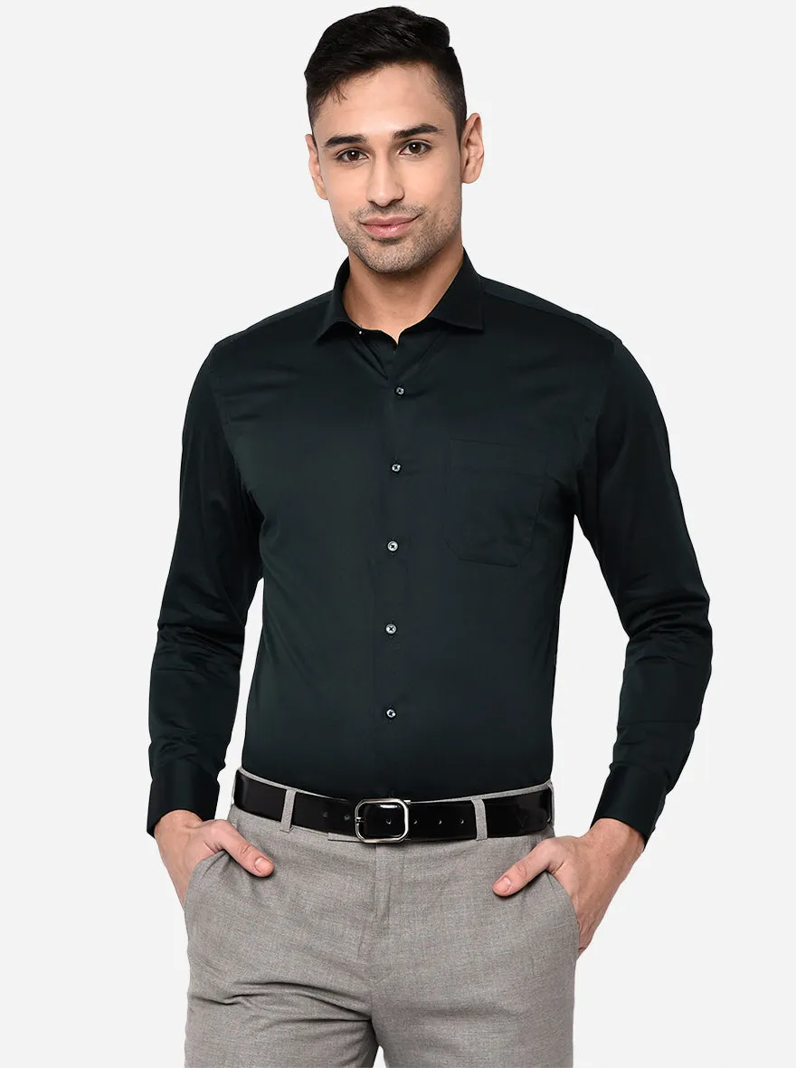 Botton Green Solid Slim Fit Party Wear Shirt | Greenfibre