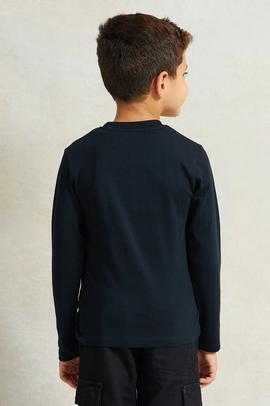 Boys Black Lion Print Long Sleeve T-Shirt