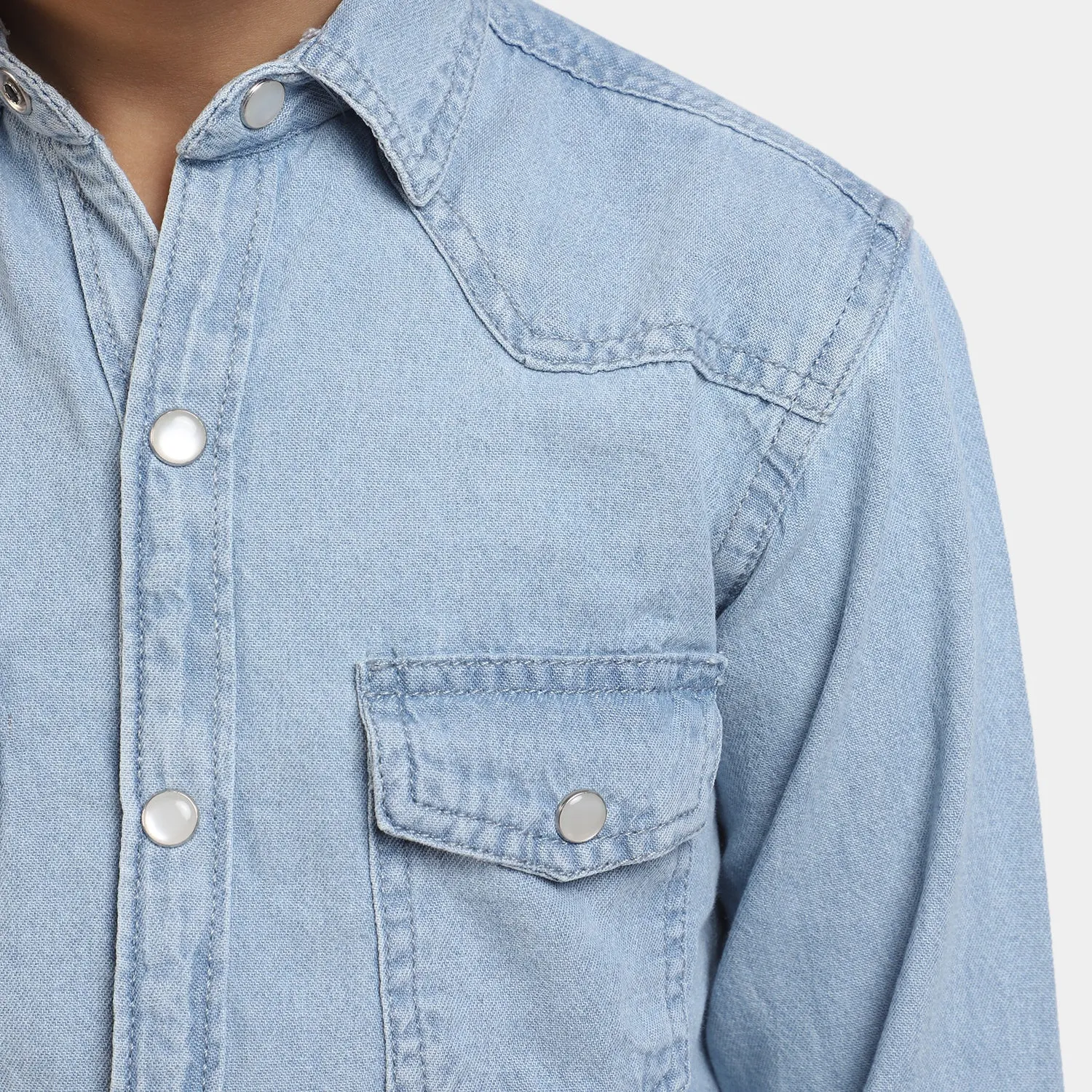 Boys Denim Casual Shirt Happy-L/BLUE