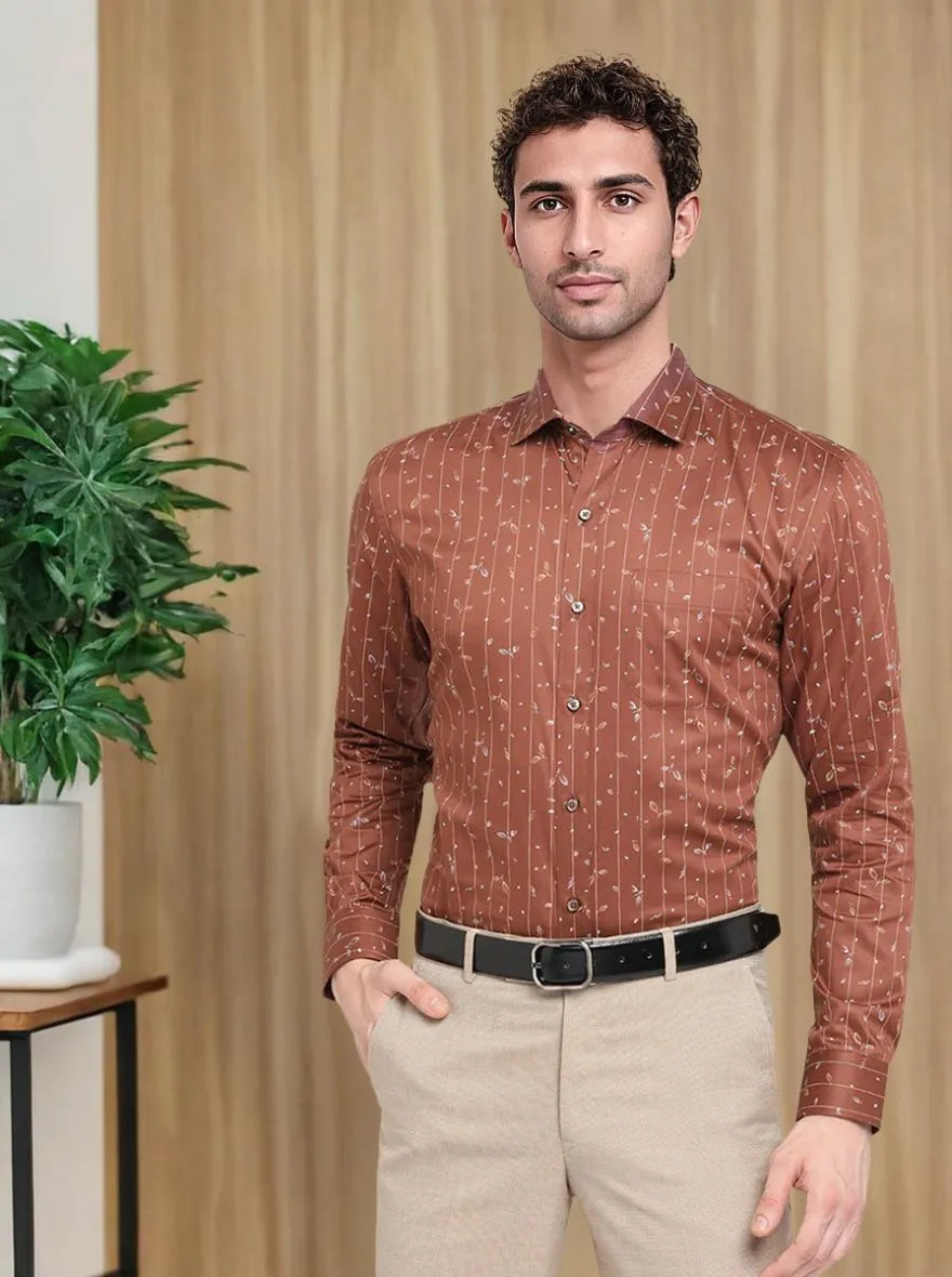 Brown Printed Slim Fit Formal Shirt | Greenfibre