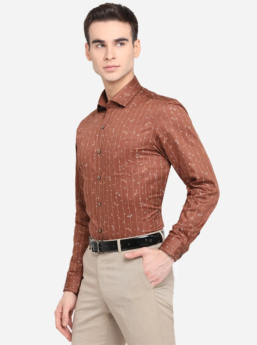 Brown Printed Slim Fit Formal Shirt | Greenfibre