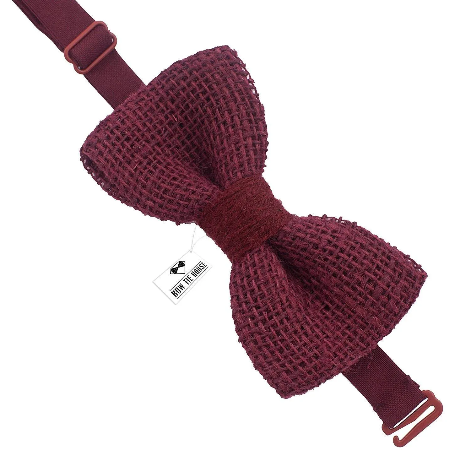 Burlap Rustic Dark Red Bow Tie