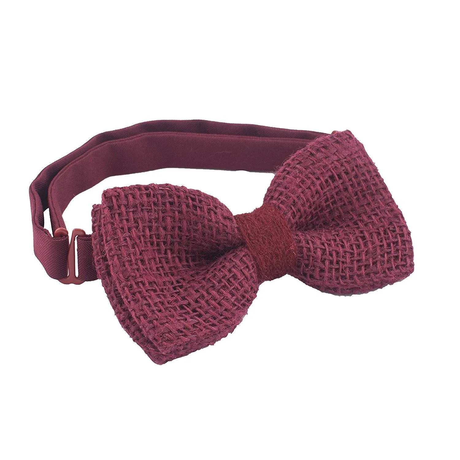 Burlap Rustic Dark Red Bow Tie