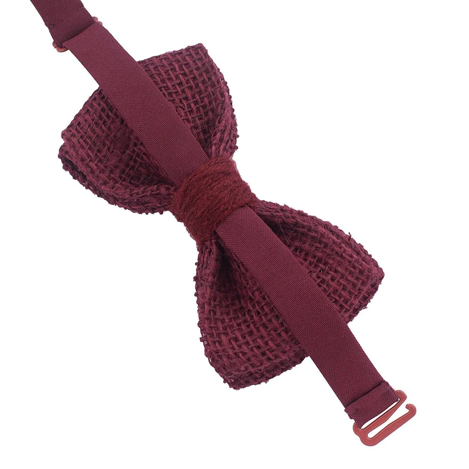 Burlap Rustic Dark Red Bow Tie