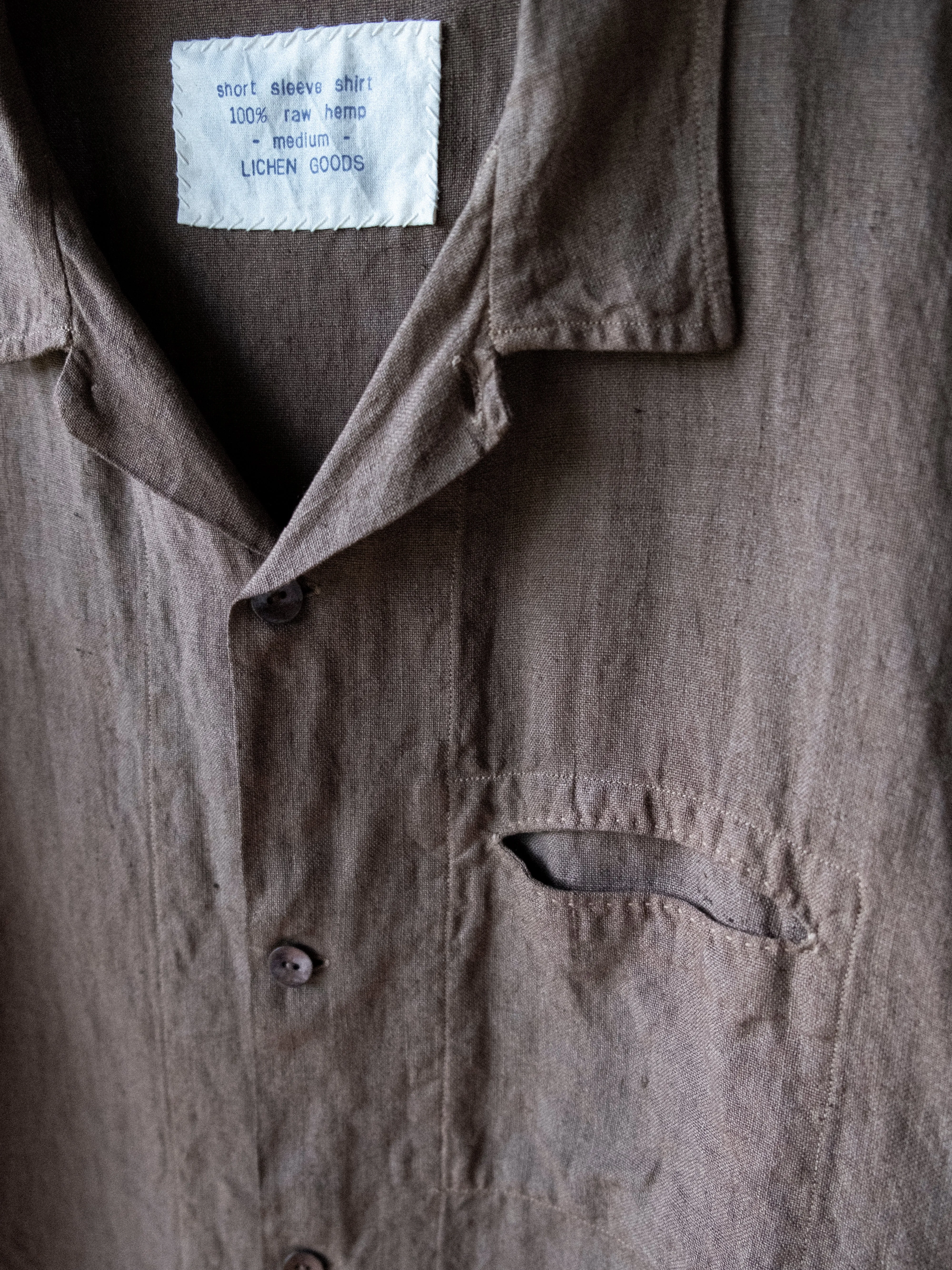 Chocolate Brown Cutch & Iron Hand-Dyed Hemp Short-Sleeve Shirt