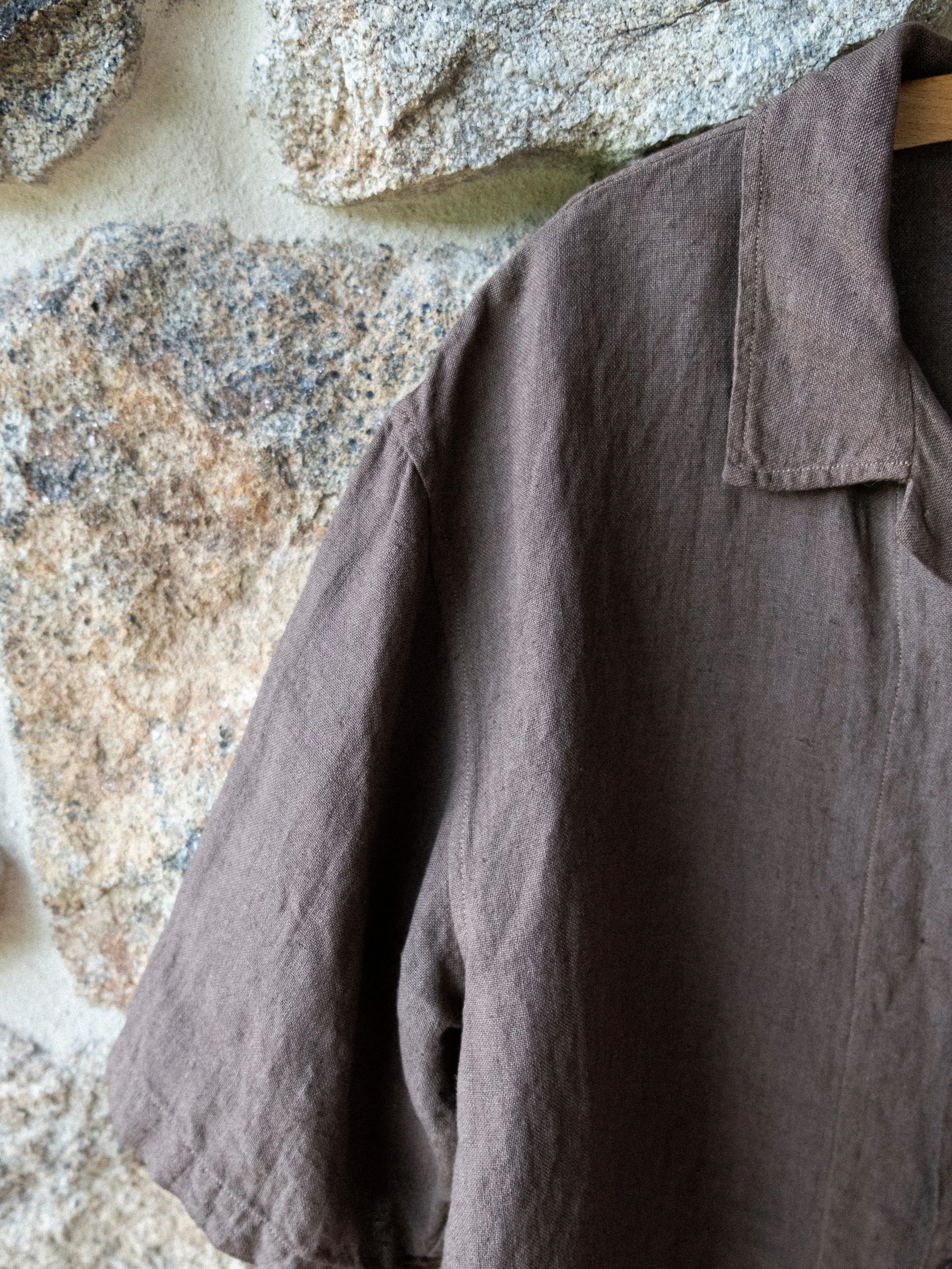 Chocolate Brown Cutch & Iron Hand-Dyed Hemp Short-Sleeve Shirt