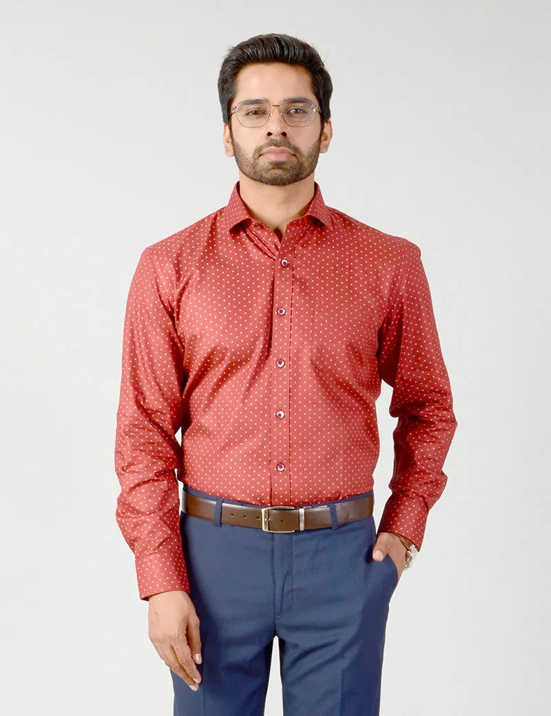 Claret Maroon Self Textured Regular Fit Formal Shirt | Greenfibre