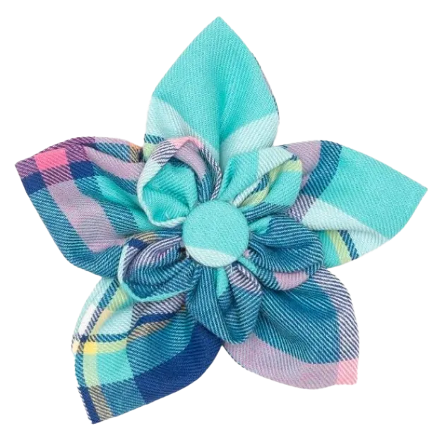 Collar Flower | Aqua & Navy Plaid