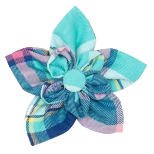 Collar Flower | Aqua & Navy Plaid