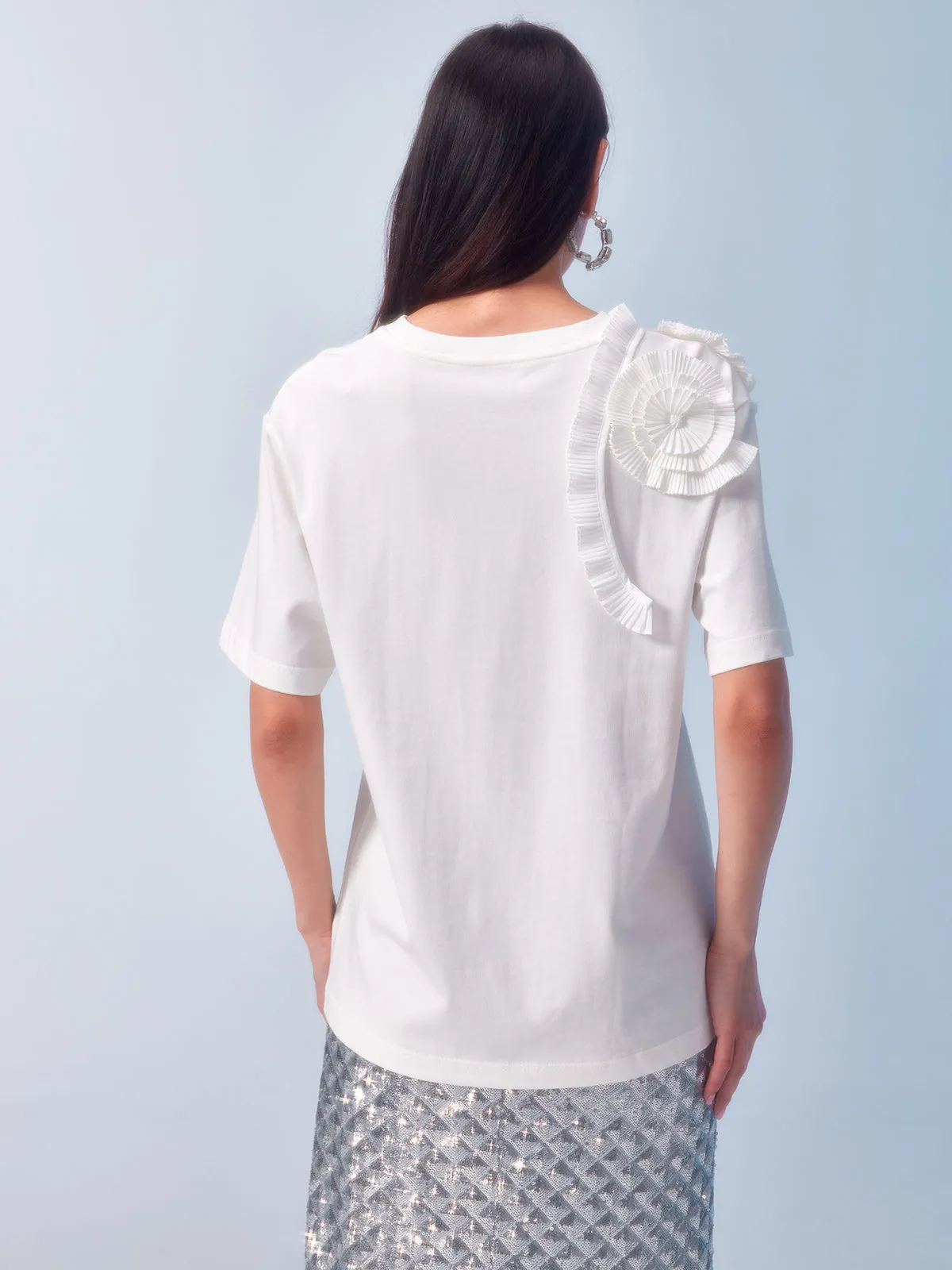 Cotton Three-dimensional Floral T-Shirts