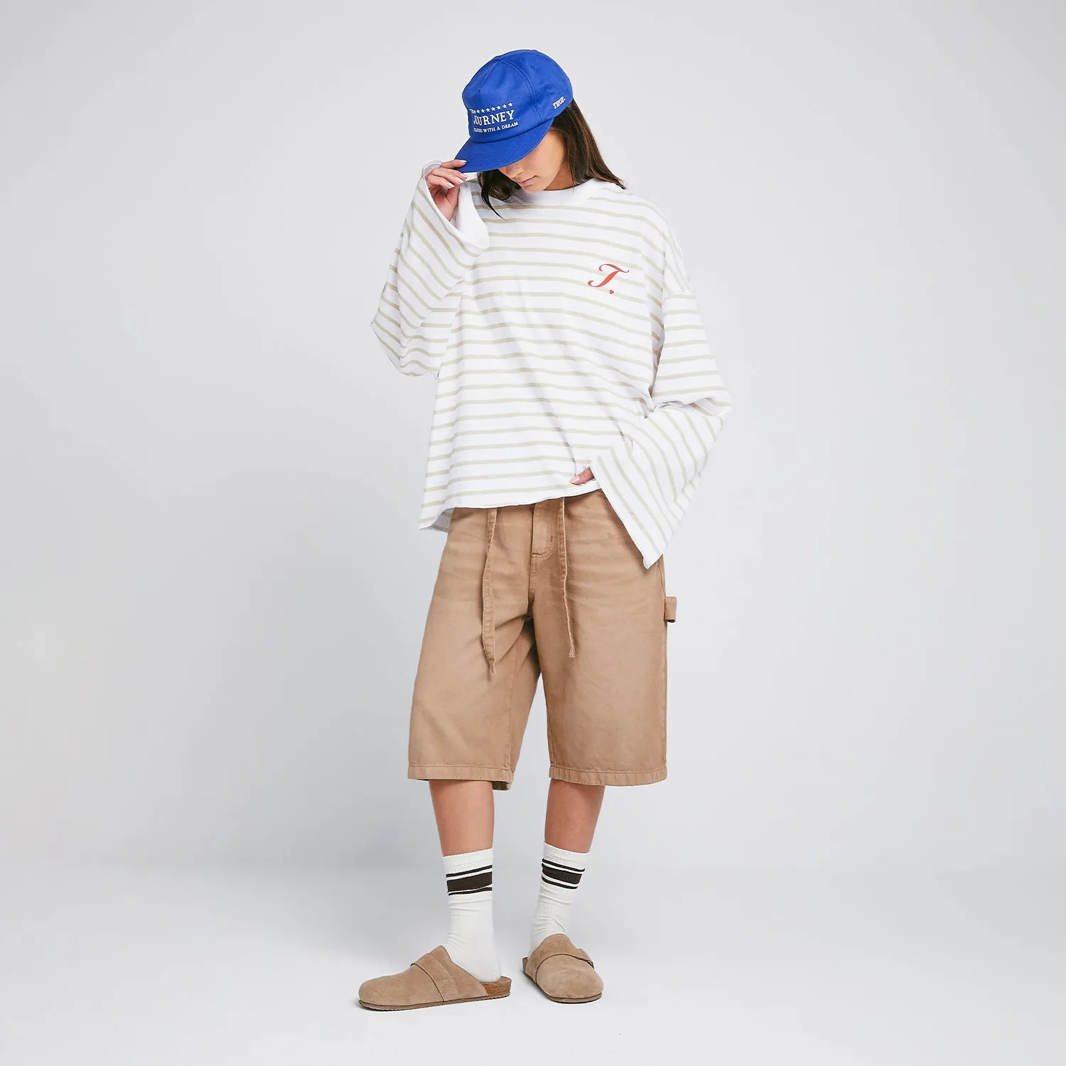 Creative Striped Wide LS T-Shirt - Sand