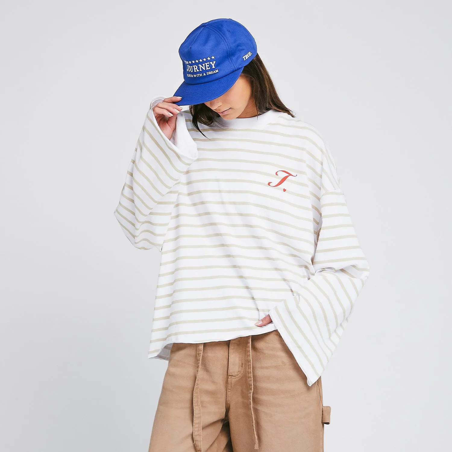 Creative Striped Wide LS T-Shirt - Sand