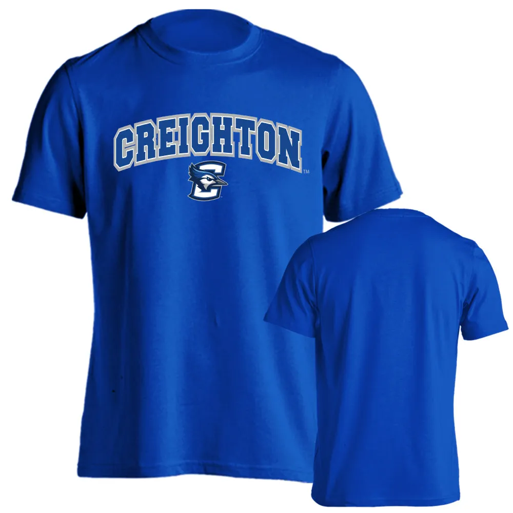 Creighton University Bluejays Arched Text with Mascot Short Sleeve T-shirt Tee