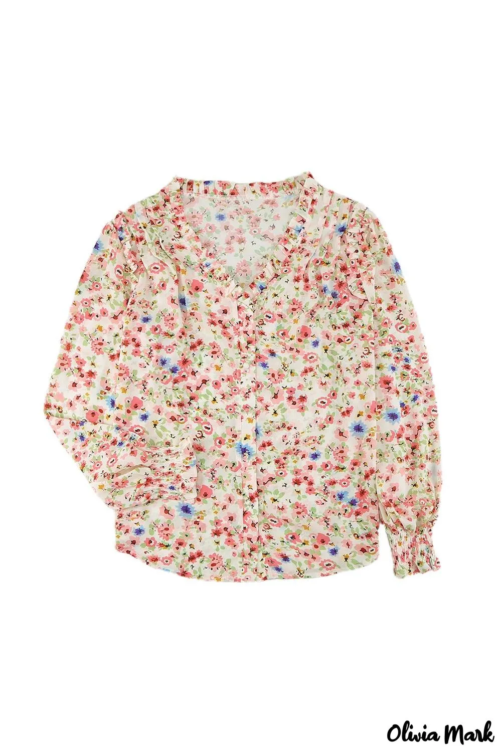 Deanwangkt - Floral Print V-Neck Long Sleeve Shirt