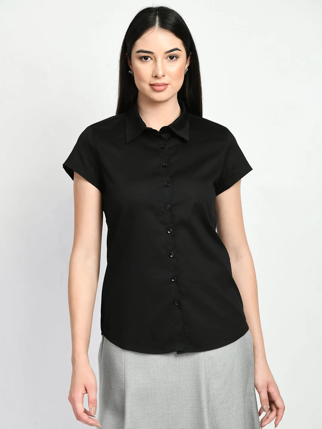 Exude Creativity Cap Sleeves Shirt (Black)