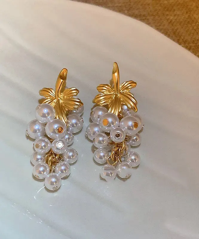 Fashion White Overgild Pearl Tassel Drop Earrings LY8954