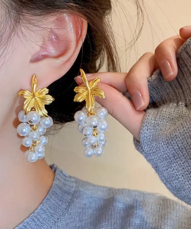 Fashion White Overgild Pearl Tassel Drop Earrings LY8954