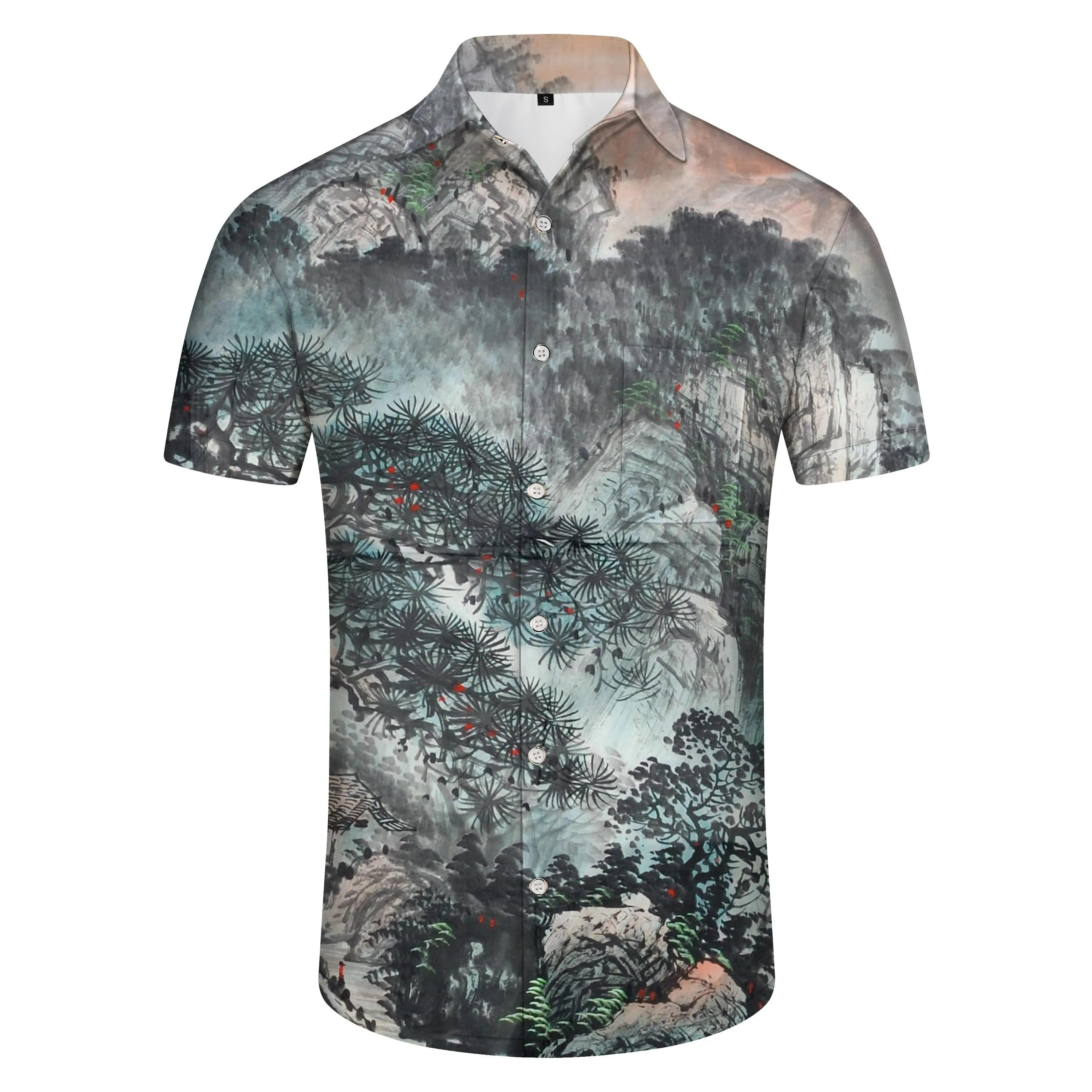 Fine Art Men's Summer Shirt Short Sleeve Regular Fit Men's Casual Printed Pattern Hawaiian Short Sleeve