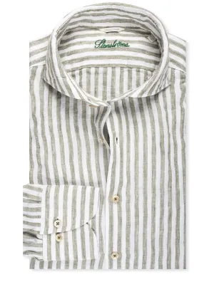 Fitted Striped Linen Shirt Sage