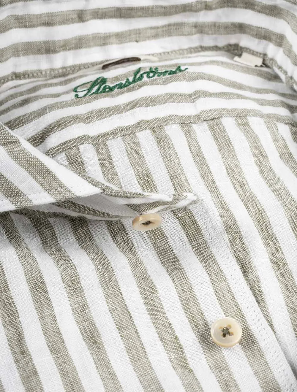 Fitted Striped Linen Shirt Sage