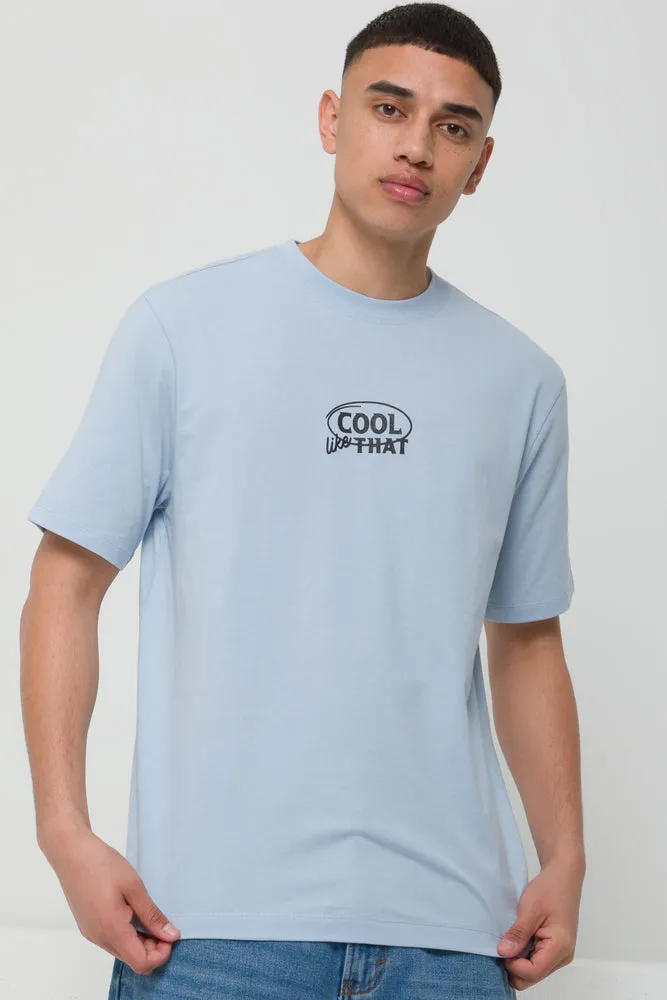 Front And Back Printed T-Shirt Light Blue