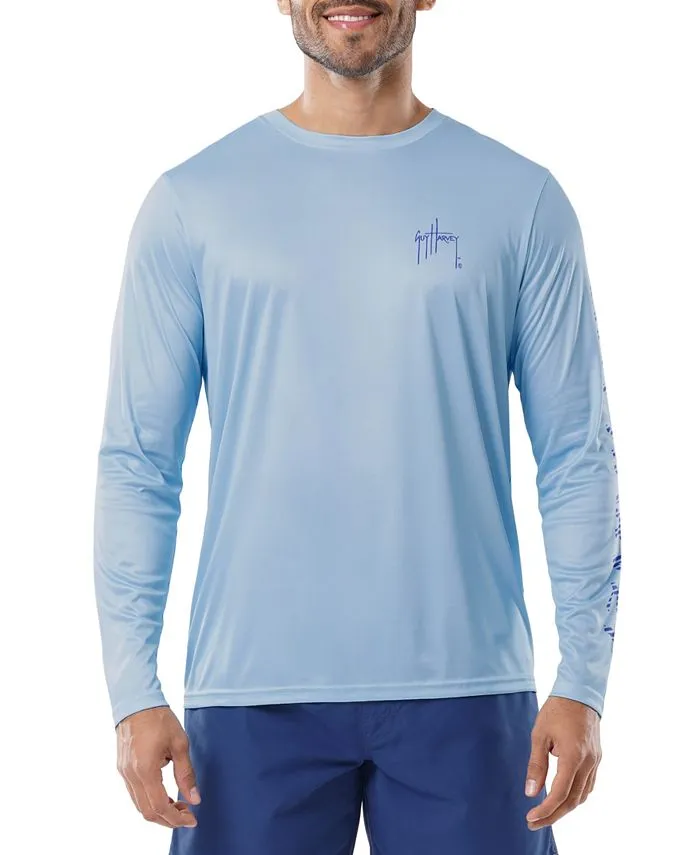 Guy Harvey Men's Classic Long Sleeve American Logo Sun Protection T-Shirt ,  blue