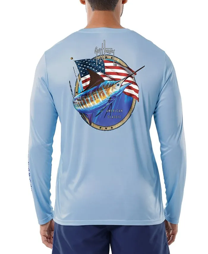 Guy Harvey Men's Classic Long Sleeve American Logo Sun Protection T-Shirt ,  blue