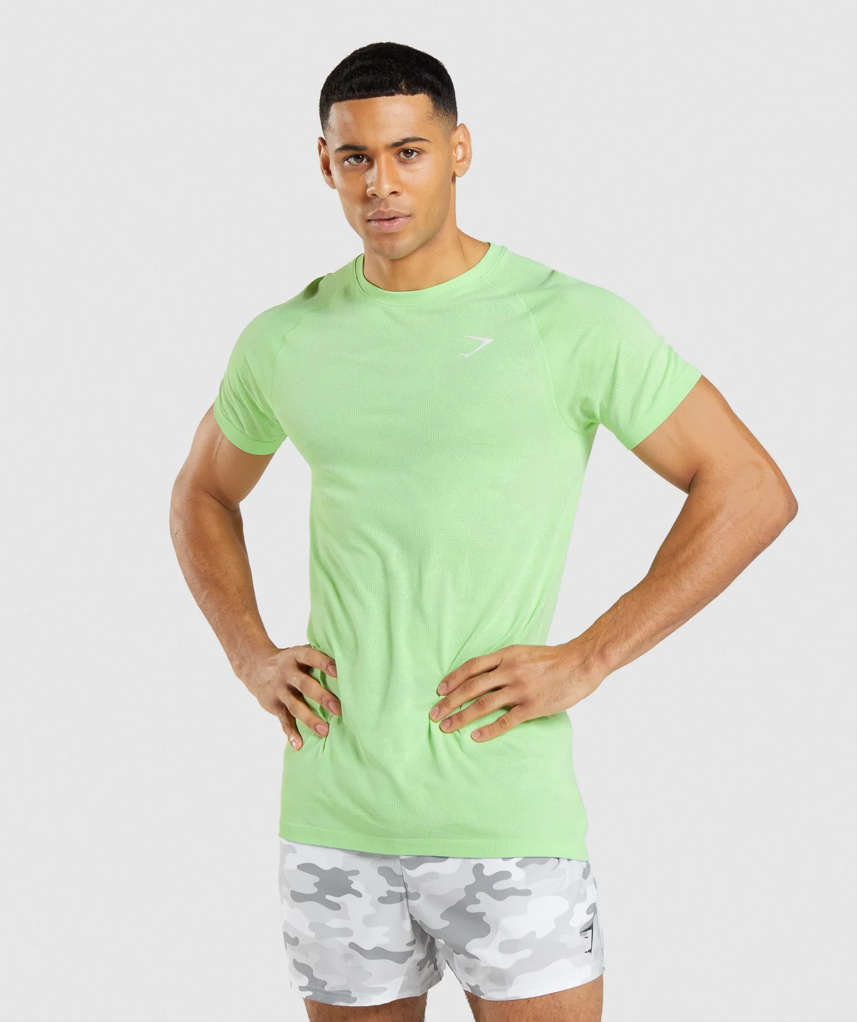 Gymshark Geo Seamless T-Shirt - Bali Green/White