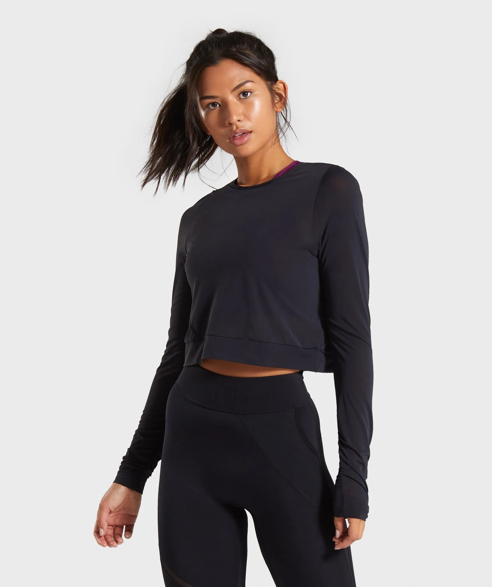 Gymshark Mesh Layer Long Sleeve Top - Black