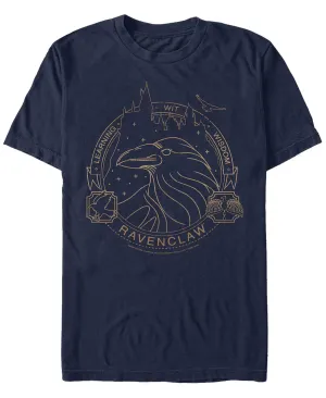 Harry Potter Men's Short Sleeve T-Shirt Ravenclaw Learning Wisdom Line Art Fifth Sun Blue