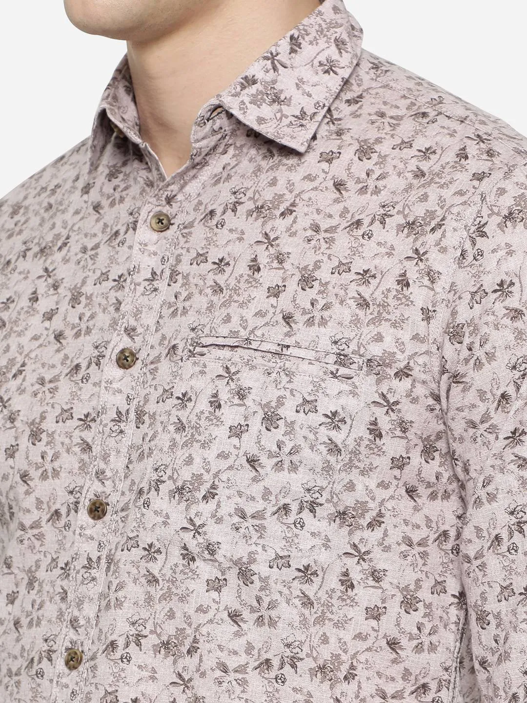 Ice Grey Printed Slim Fit Semi Casual Shirt | Greenfibre